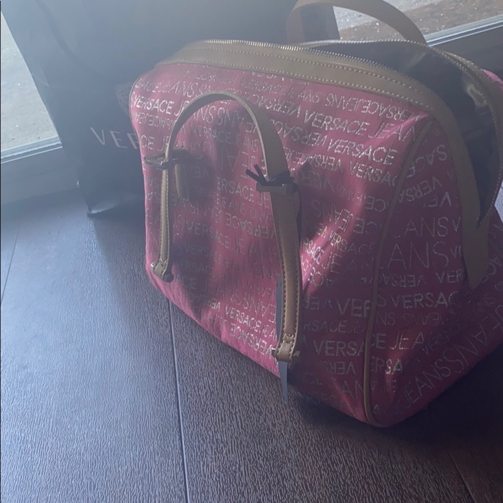 Pink and camel monogram Versace jeans bag